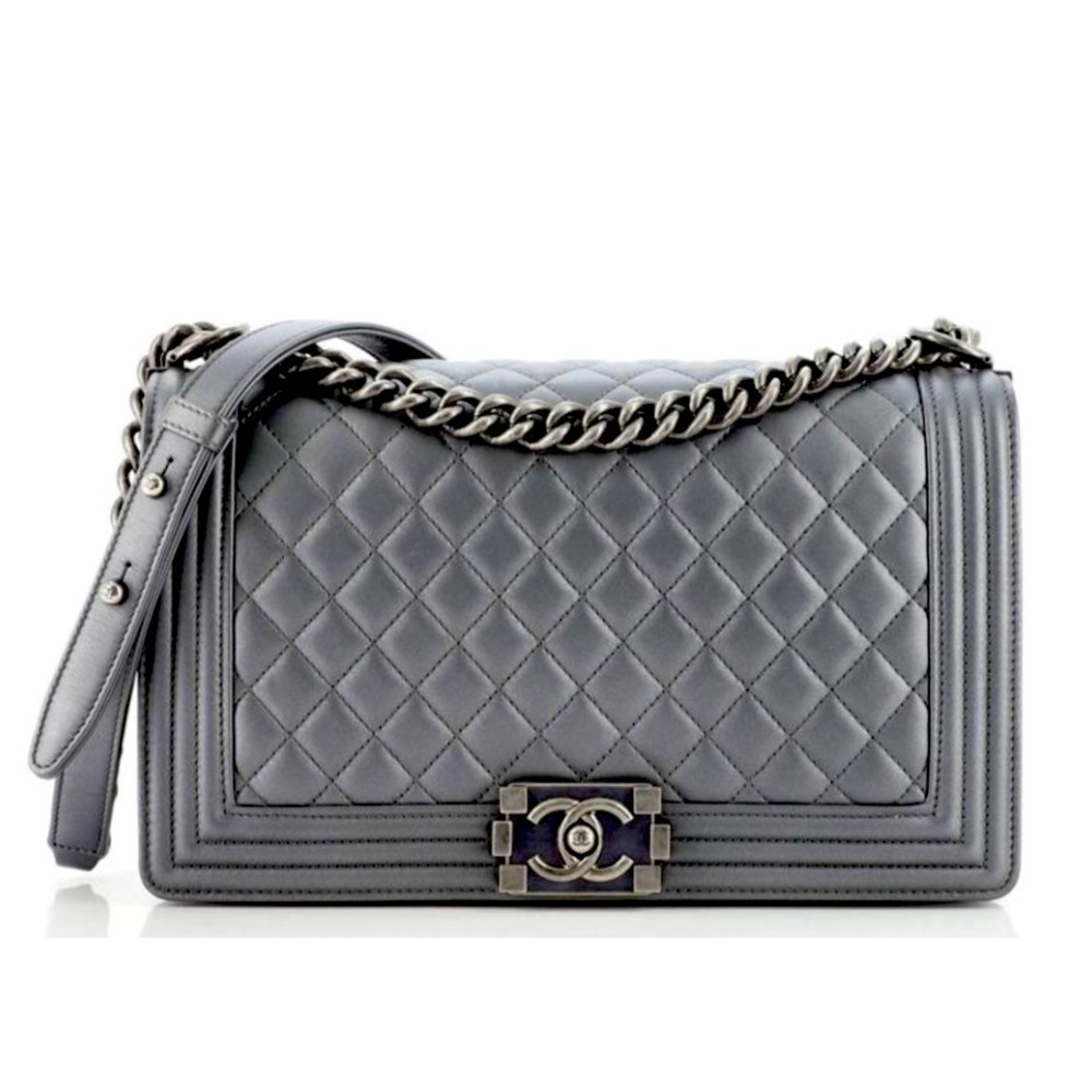 Calfskin BOY BAG ***(with FREE GIFT!)*** Gray with Ruthenium-Finish Metal